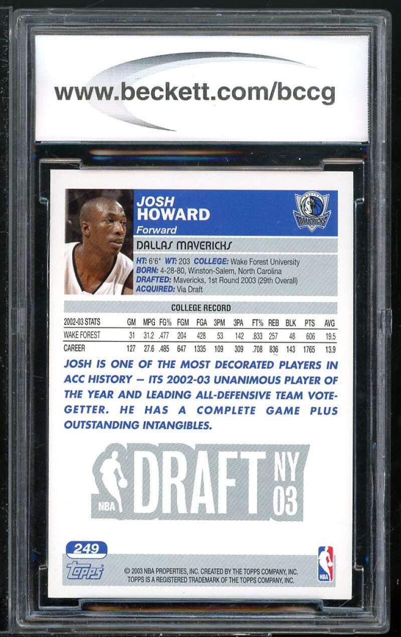 Josh Howard Rookie Card 2003-04 Topps #249 BGS BCCG 10 Image 2