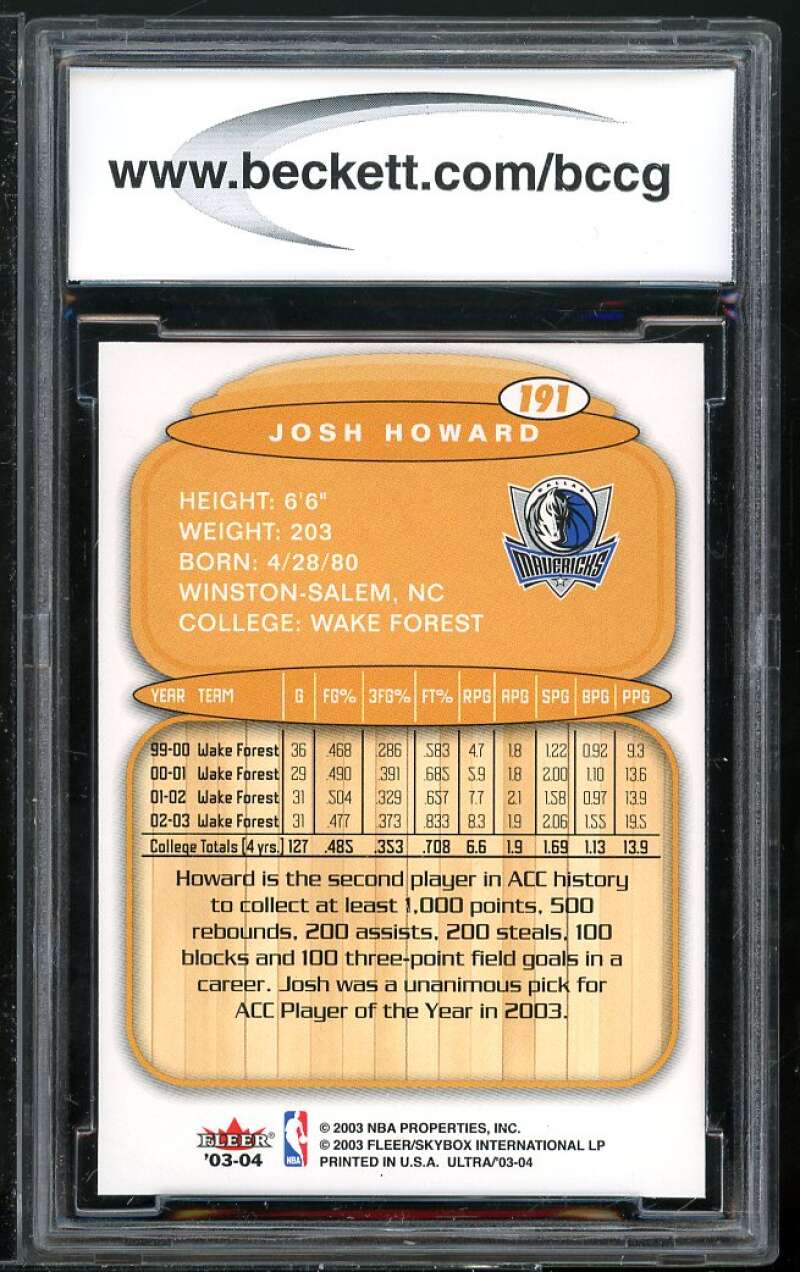 Josh Howard Rookie Card 2003-04 Ultra #191 BGS BCCG 10 Image 2