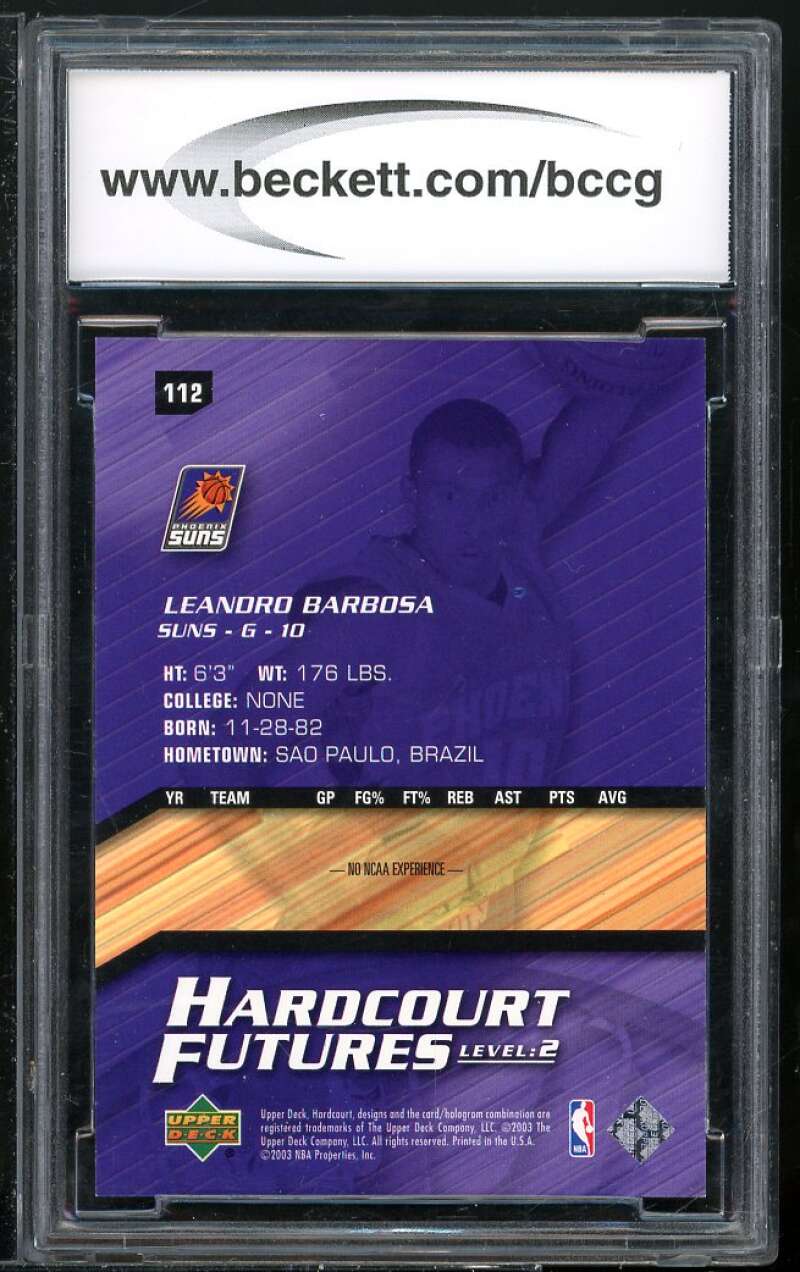 Leandro Barbosa Rookie Card 2003-04 Upper Deck Hardcourt #112 BGS BCCG 10 Image 2