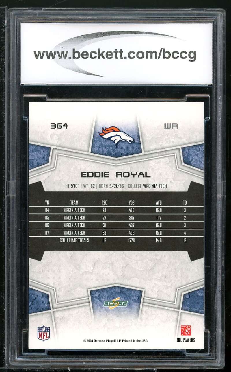 Eddie Royal Rookie Card 2008 Score #364 BGS BCCG 10 Image 2