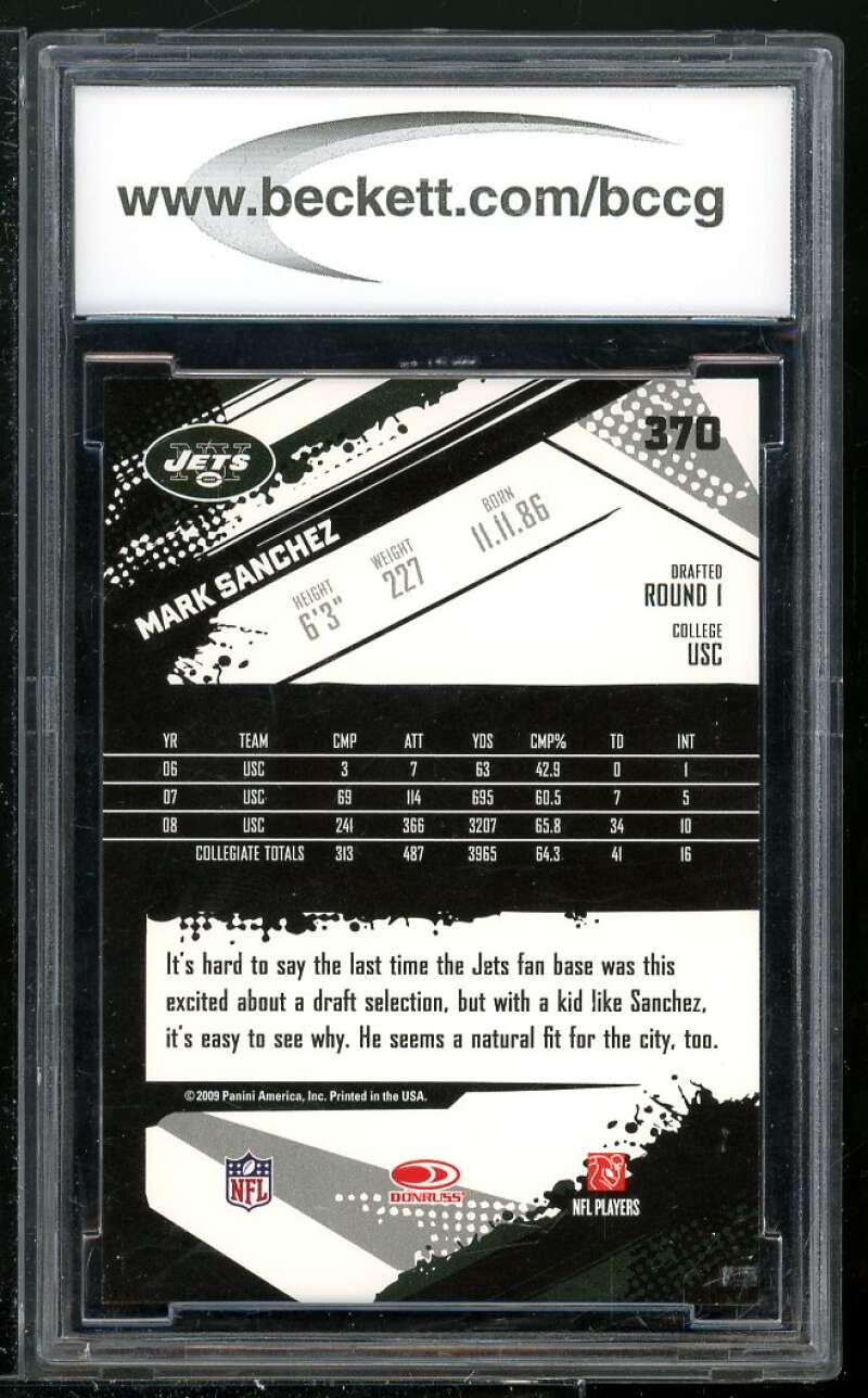 Mark Sanchez Rookie Card 2009 Score #370 BGS BCCG 10 Image 2