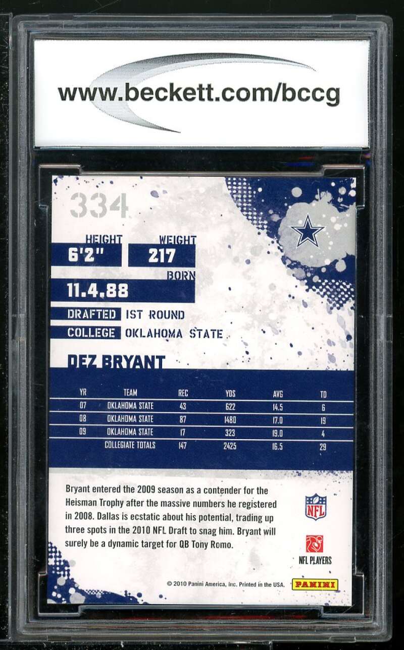 Dez Bryant Rookie Card 2010 Score #334 BGS BCCG 10 Image 2