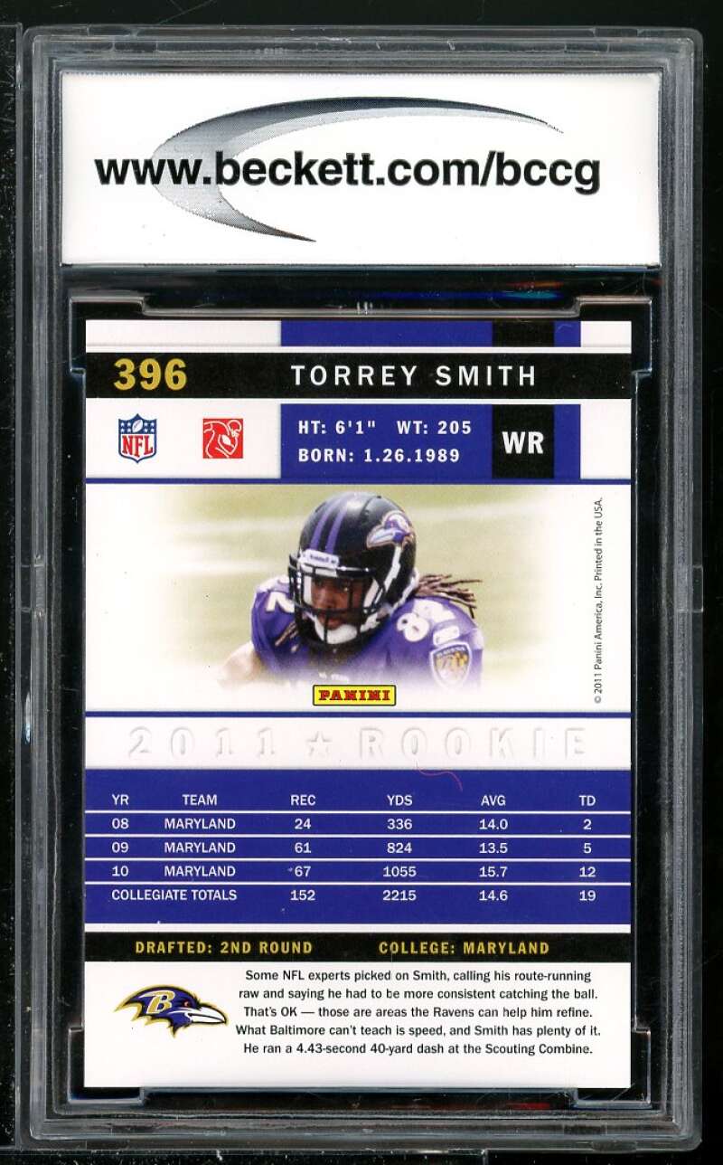 Torrey Smith Rookie Card 2011 Score #396A BGS BCCG 10 Image 2