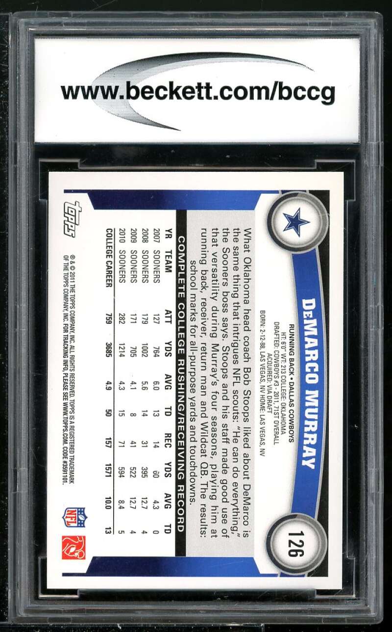 DeMarco Murray Rookie Card 2011 Topps #126A BGS BCCG 10 Image 2