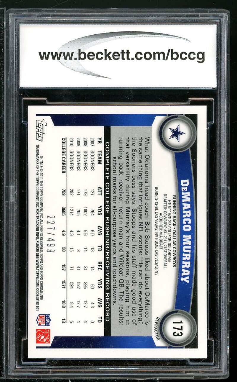 DeMarco Murray Rookie Card 2011 Topps Chrome Purple Refractors #173 BGS BCCG 9 Image 2