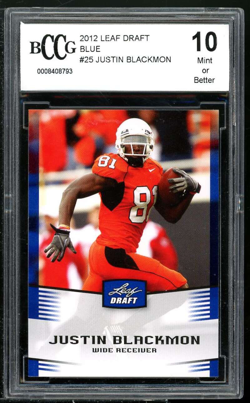 Justin Blackmon Rookie Card 2012 Leaf Draft Blue #25 BGS BCCG 10 Image 1