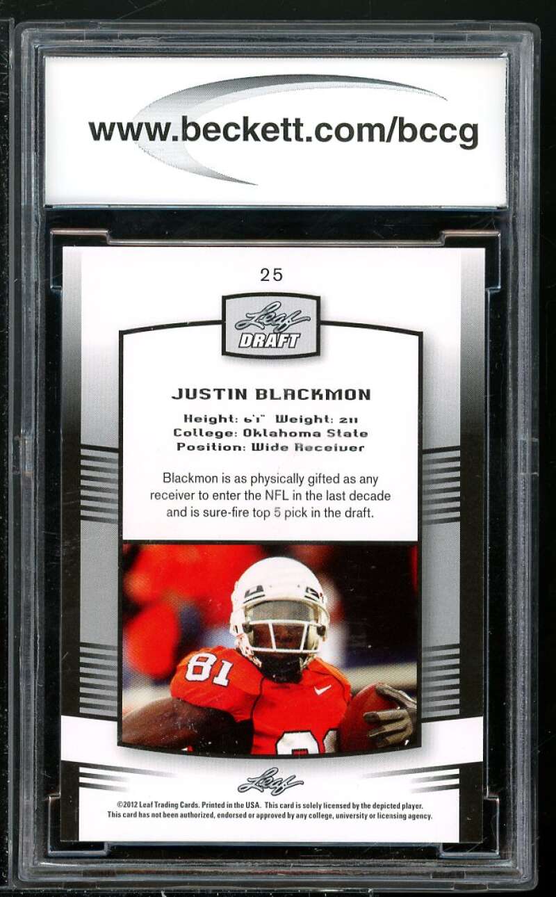 Justin Blackmon Rookie Card 2012 Leaf Draft Blue #25 BGS BCCG 10 Image 2