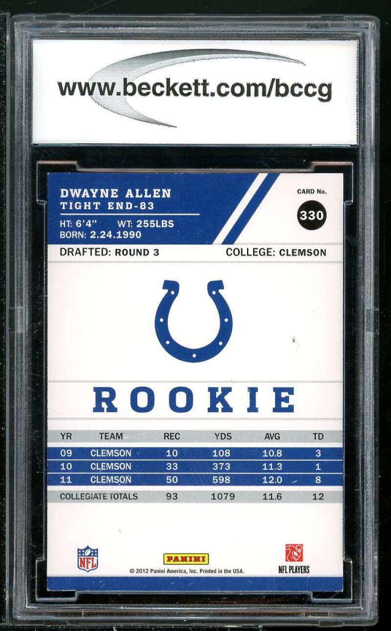 Dwayne Allen Rookie Card 2012 Score #330A BGS BCCG 9 Image 2