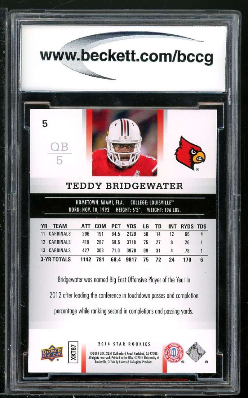 Teddy Bridgewater Rookie Card 2014 Upper Deck Star Rookies #5 BGS BCCG 10 Image 2