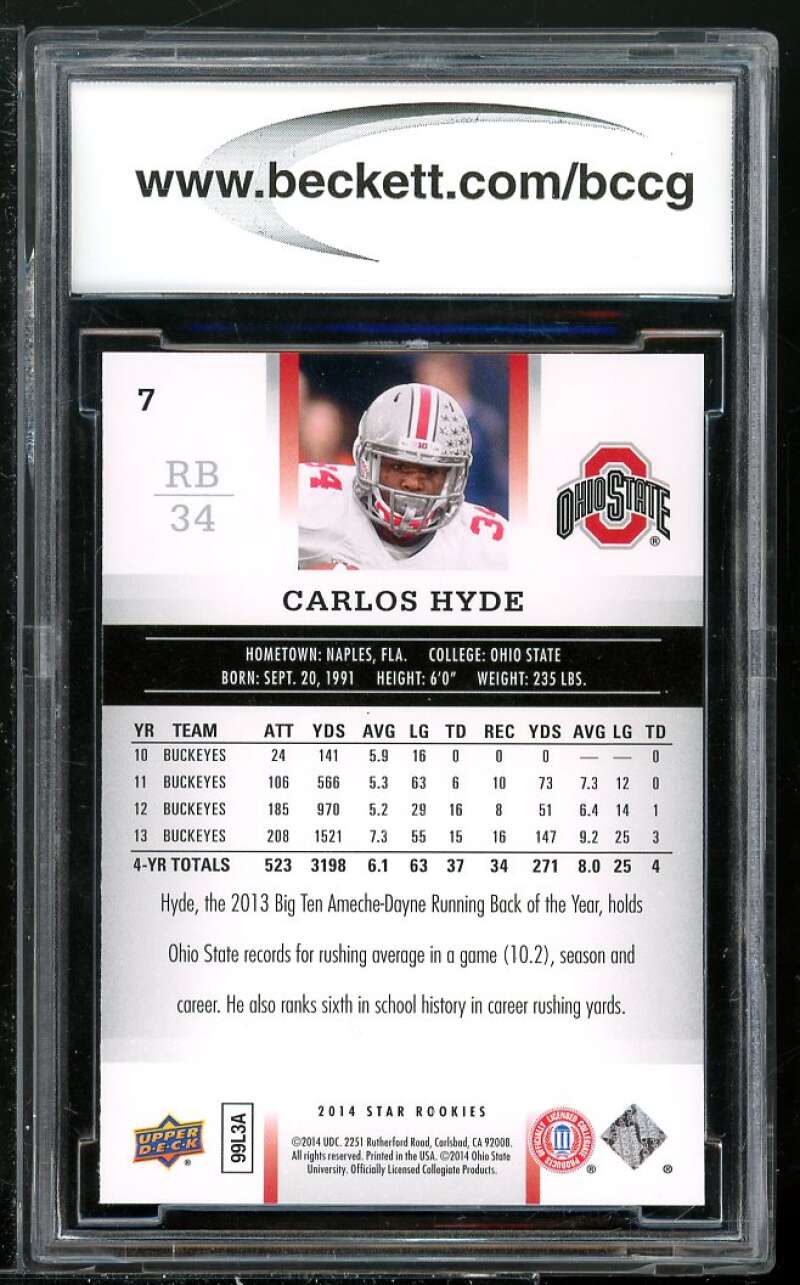 Carlos Hyde Rookie Card 2014 Upper Deck Star Rookies #7 BGS BCCG 10 Image 2