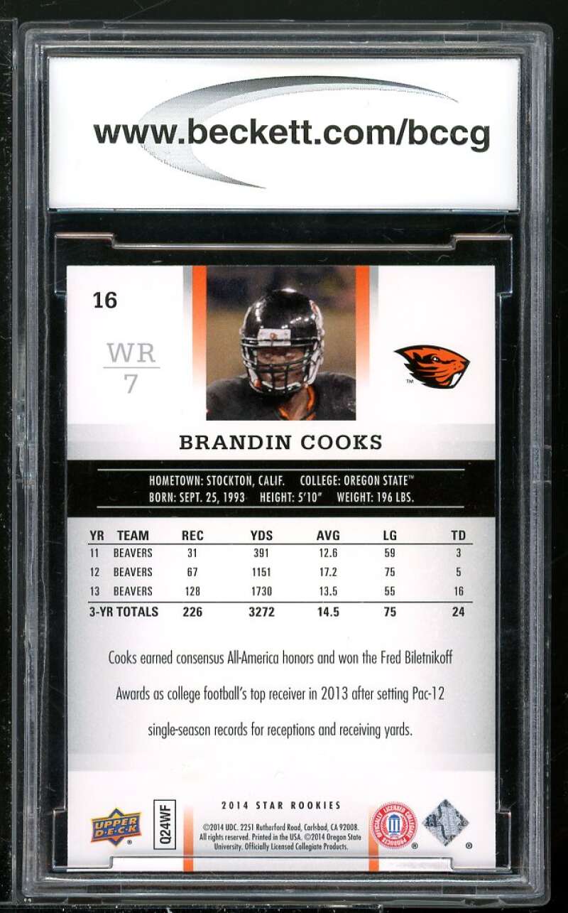 Brandin Cooks Rookie Card 2014 Upper Deck Star Rookies #16 BGS BCCG 10 Image 2