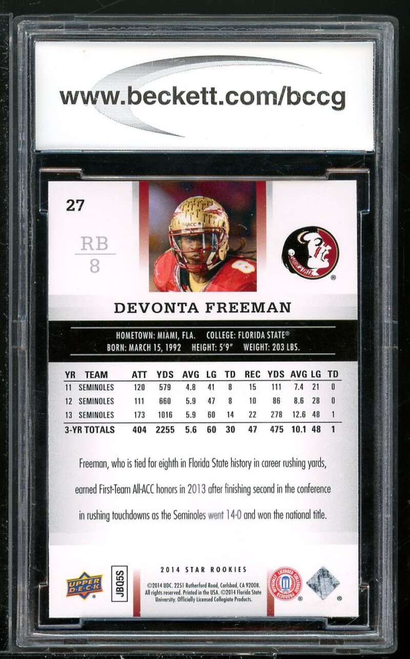 Devonta Freeman Rookie Card 2014 Upper Deck Star Rookies #27 BGS BCCG 10 Image 2