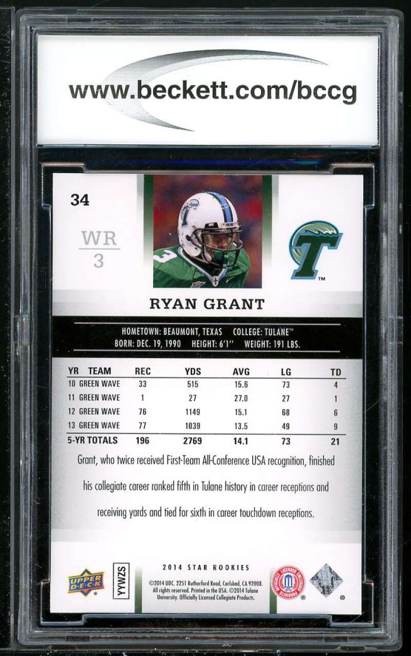 Ryan Grant Rookie Card 2014 Upper Deck Star Rookies #34 BGS BCCG 10 Image 2