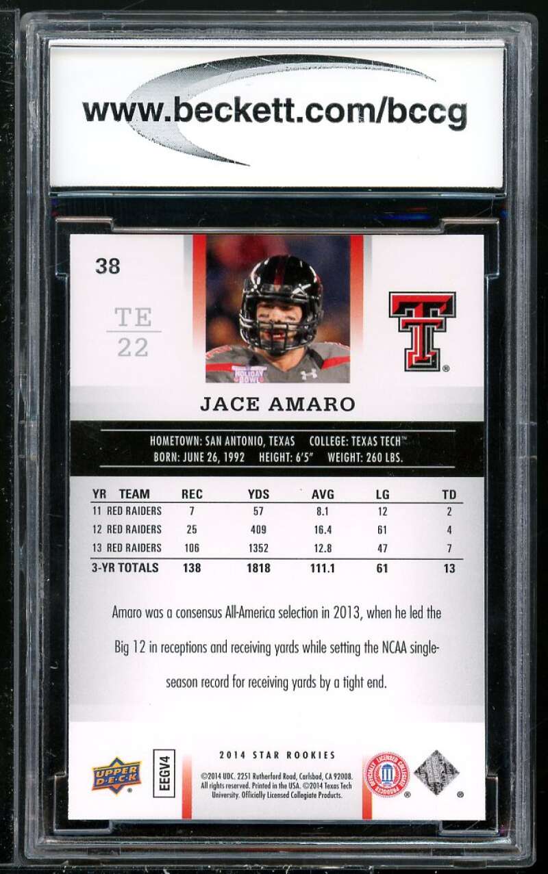 Jace Amaro Rookie Card 2014 Upper Deck Star Rookies #38 BGS BCCG 10 Image 2