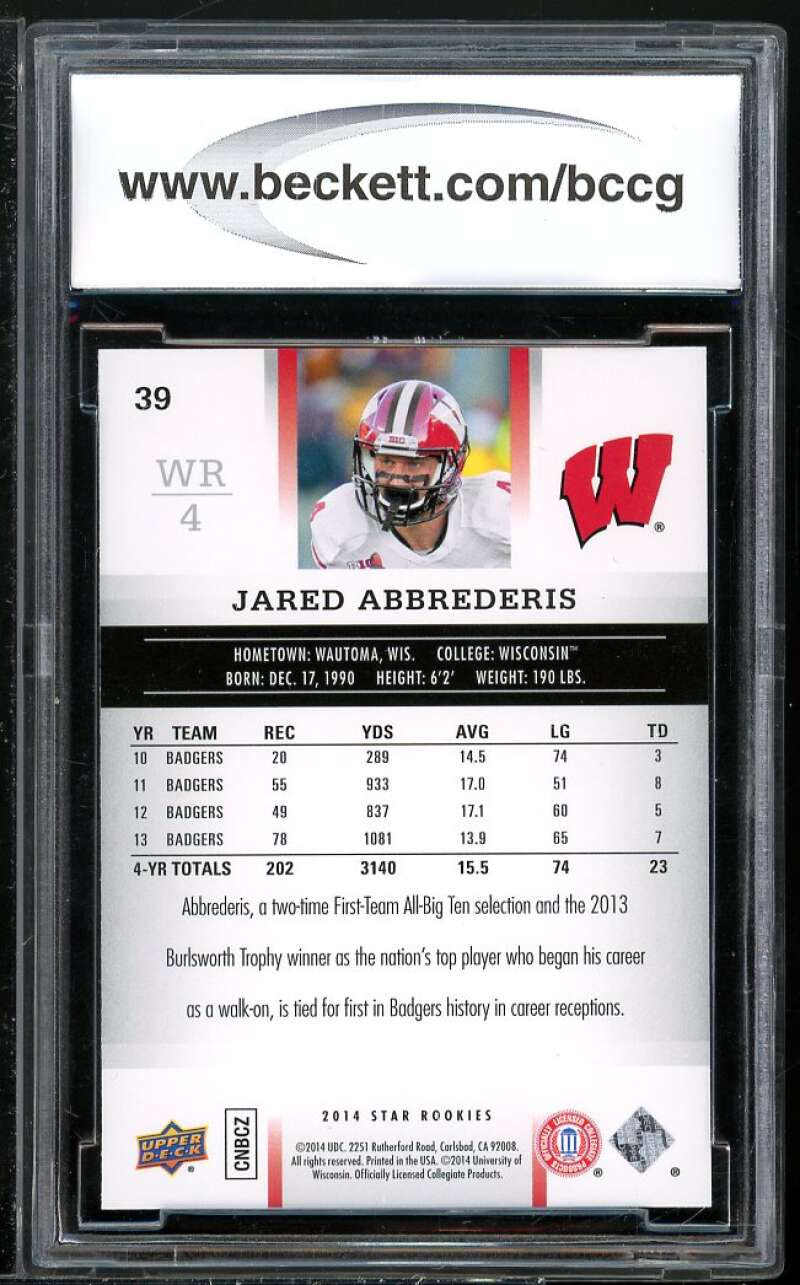 Jared Abbrederis Rookie Card 2014 Upper Deck Star Rookies #39 BGS BCCG 10 Image 2