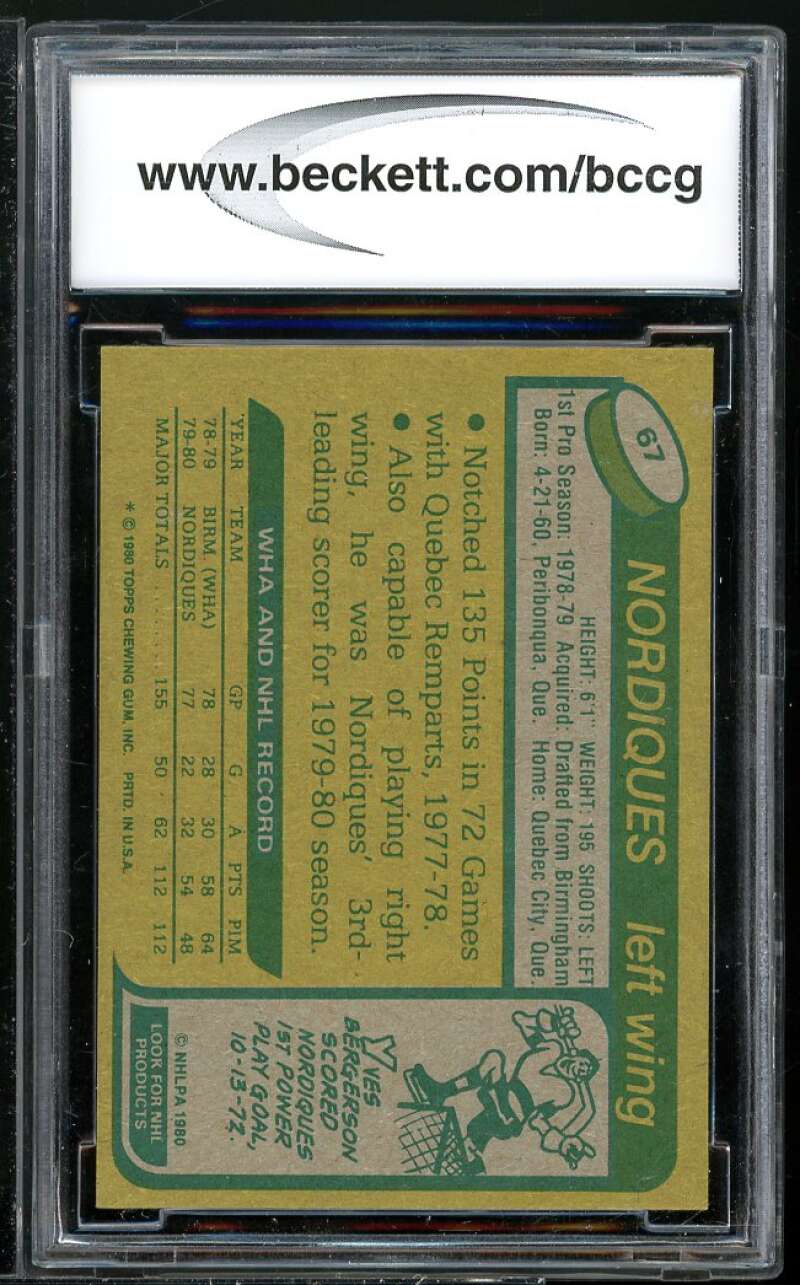 Michel Goulet Rookie Card 1980-81 Topps #67 BGS BCCG 9 Image 2