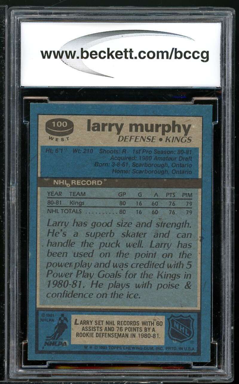 Larry Murphy Rookie Card 1981-82 Topps #W100 BGS BCCG 8 Image 2