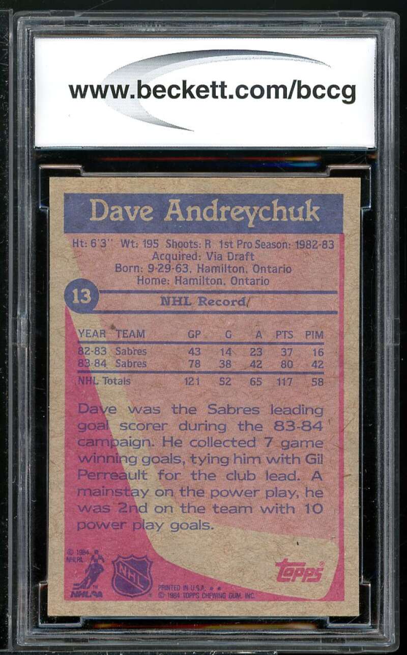 Dave Andreychuk Rookie Card 1984-85 Topps #13 BGS BCCG 8 Image 2