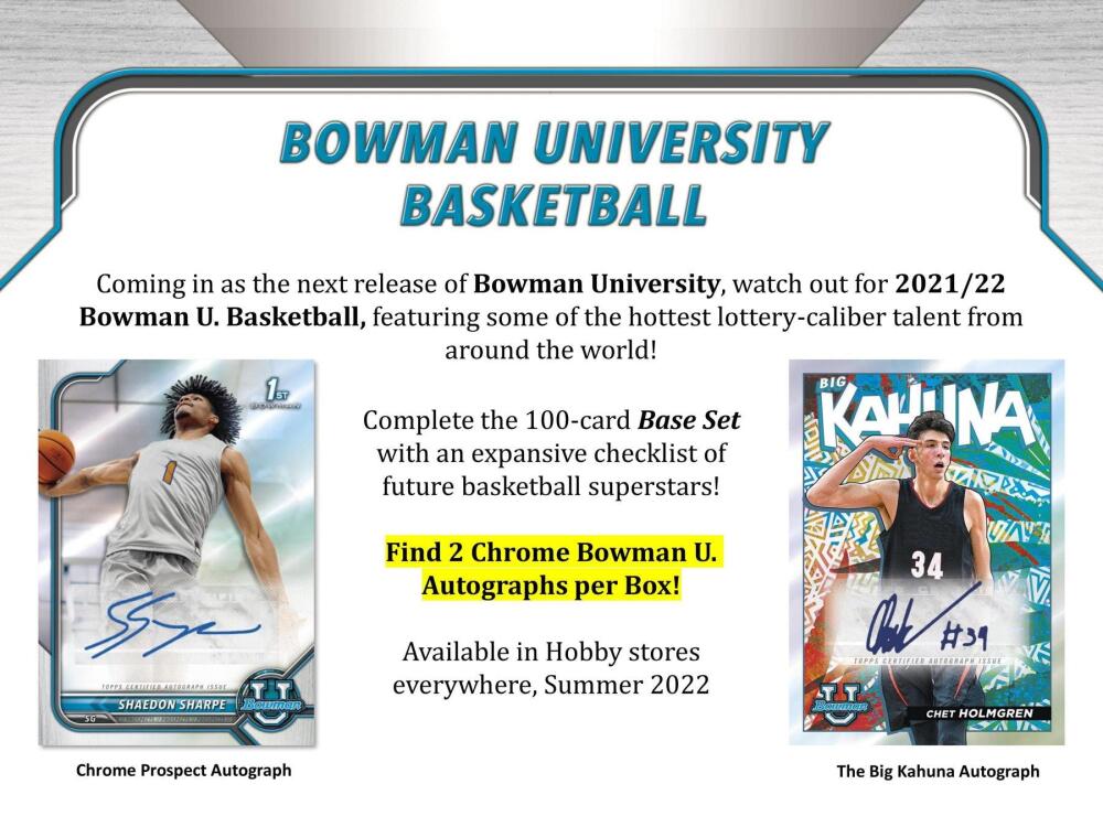 2021-22 Bowman University Basketball Hobby Box Image 3