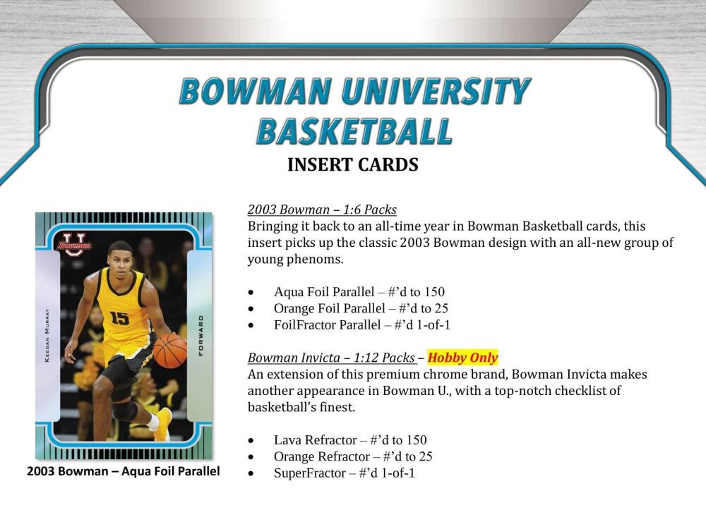 2021-22 Bowman University Basketball Hobby Box Image 5
