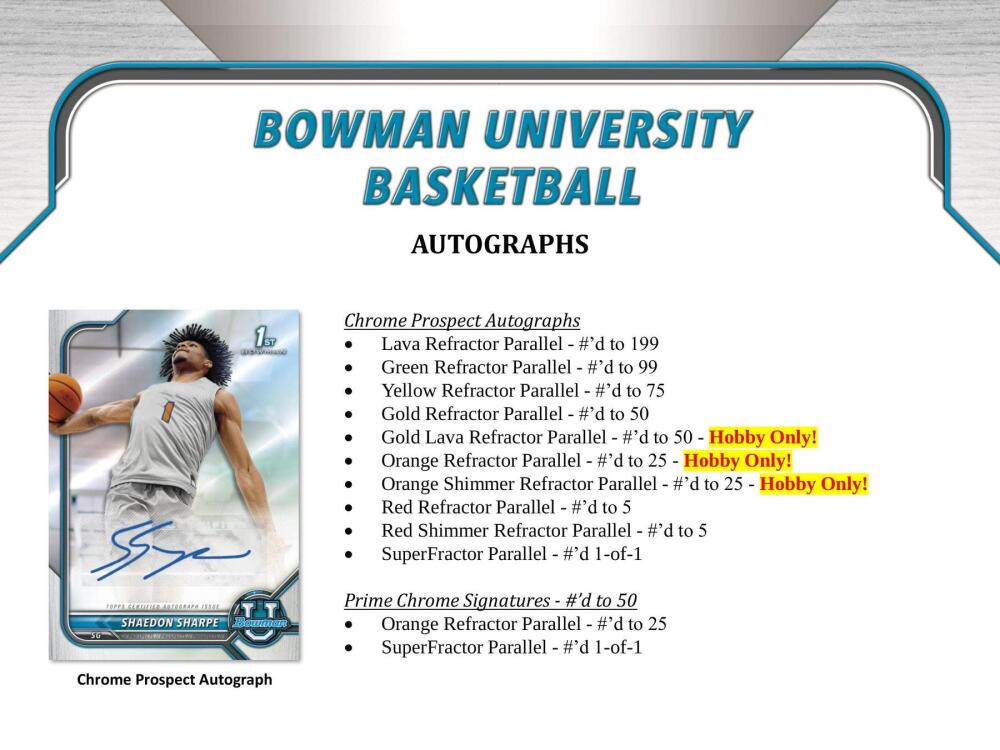 2021-22 Bowman University Basketball Hobby Box Image 7