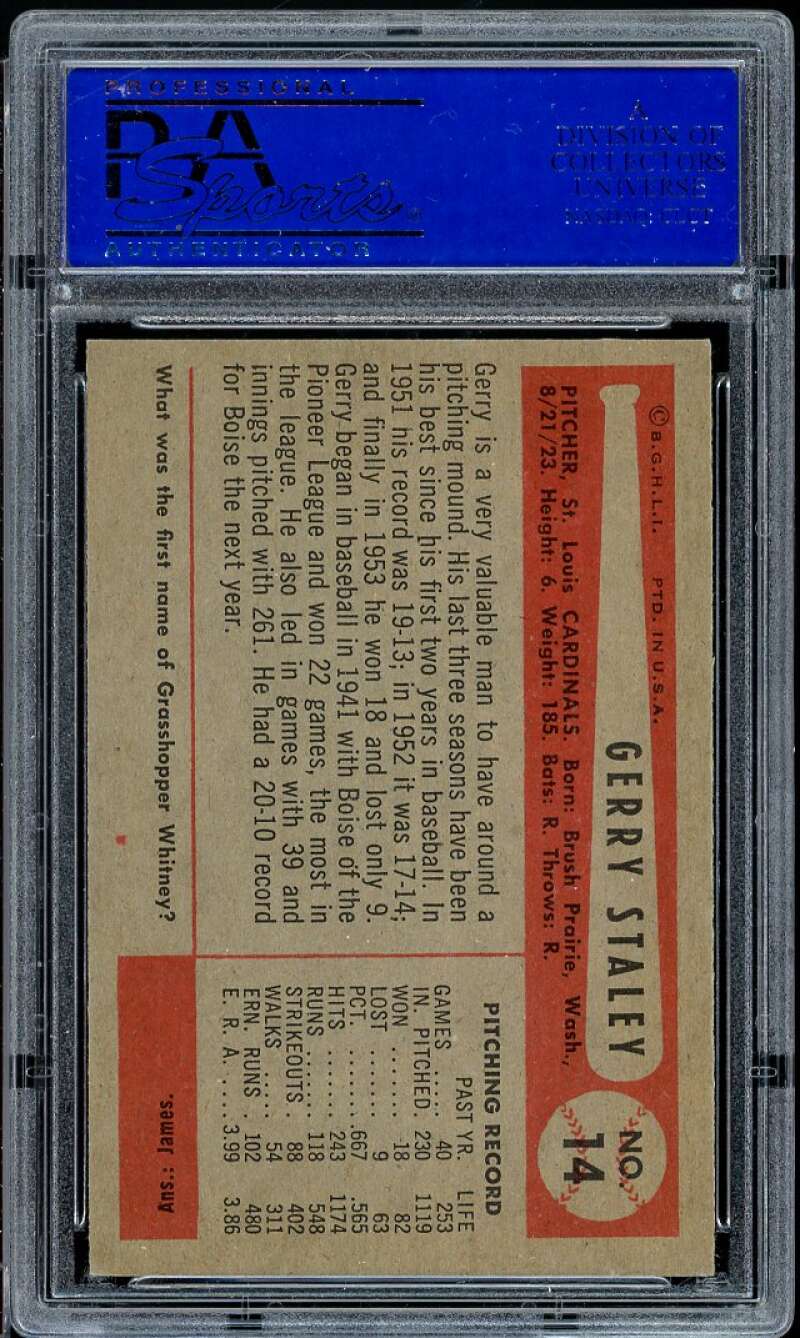 Gerald Staley Card 1954 Bowman #14 PSA 8 Image 2
