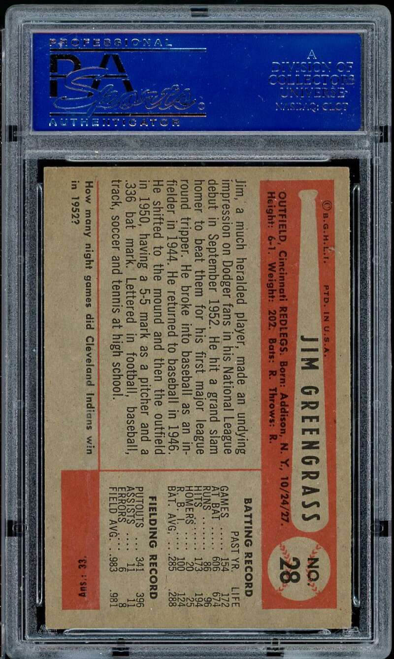 Jim Greengrass Card 1954 Bowman #28 PSA 8 Image 2