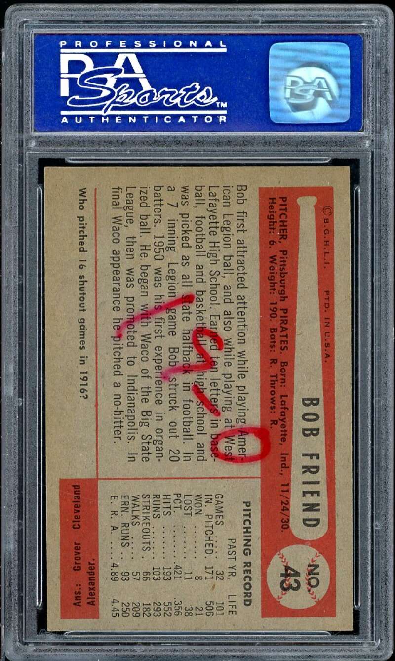Robert Friend Card 1954 Bowman #43 PSA 8 Image 2