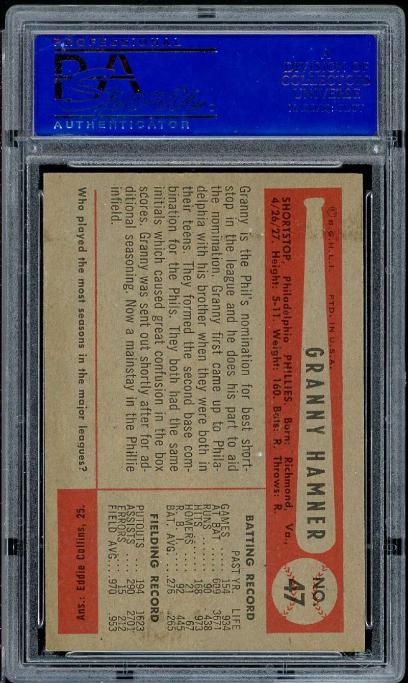 Granny Hamner Card 1954 Bowman #47 PSA 8 Image 2