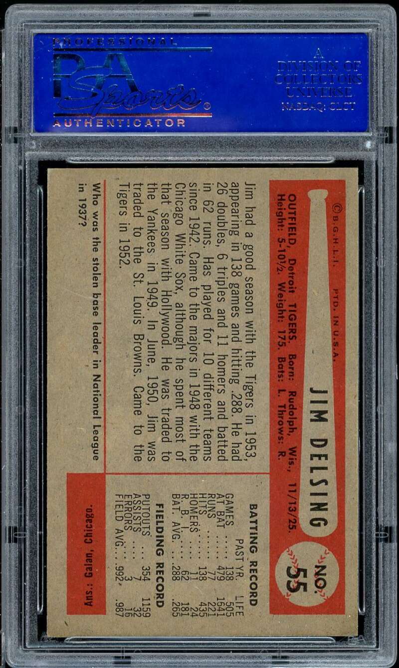 Jim Delsing Card 1954 Bowman #55 PSA 8 Image 2