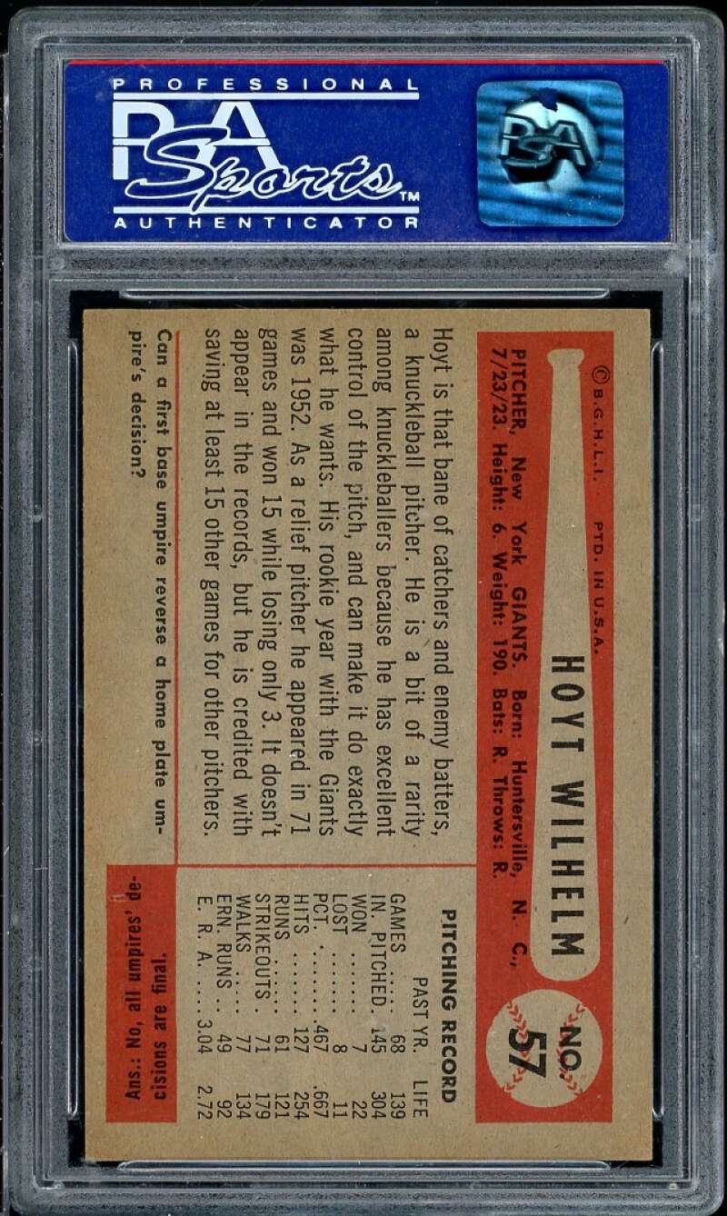 Hoyt Wilhelm Card 1954 Bowman #57 PSA 8 Image 2