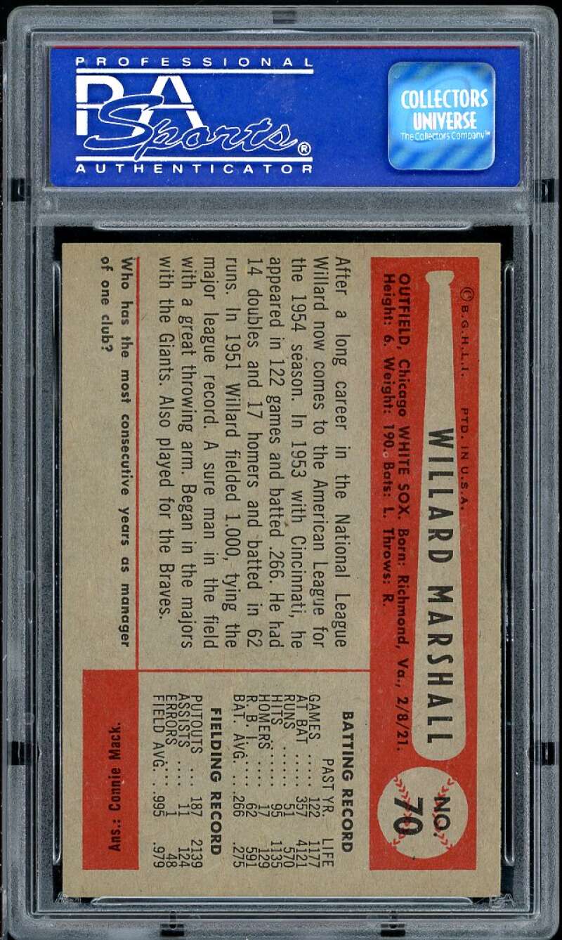 Willard Marshall Card 1954 Bowman #70 PSA 8 Image 2
