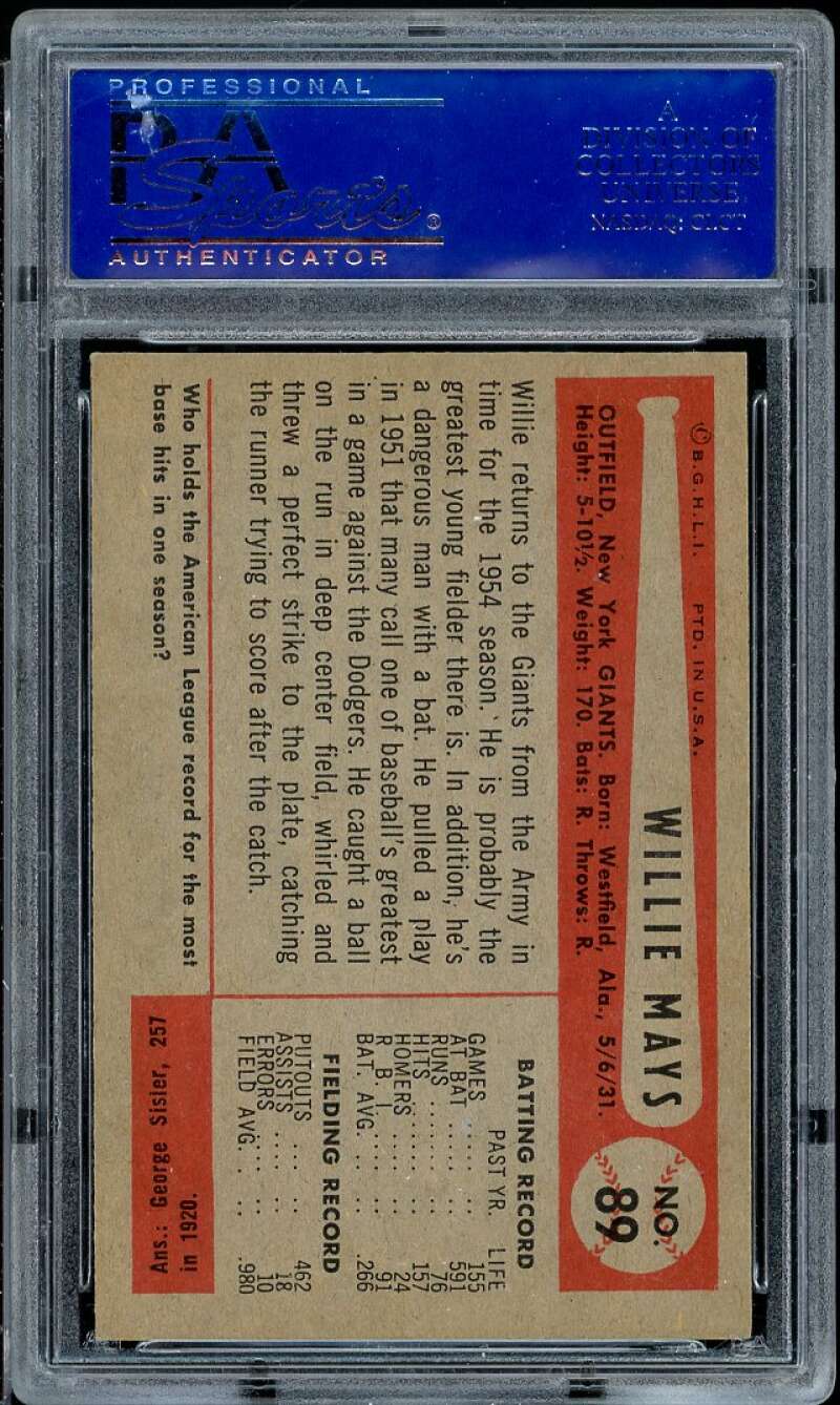 Willie Mays Card 1954 Bowman #89 PSA 7 Image 2