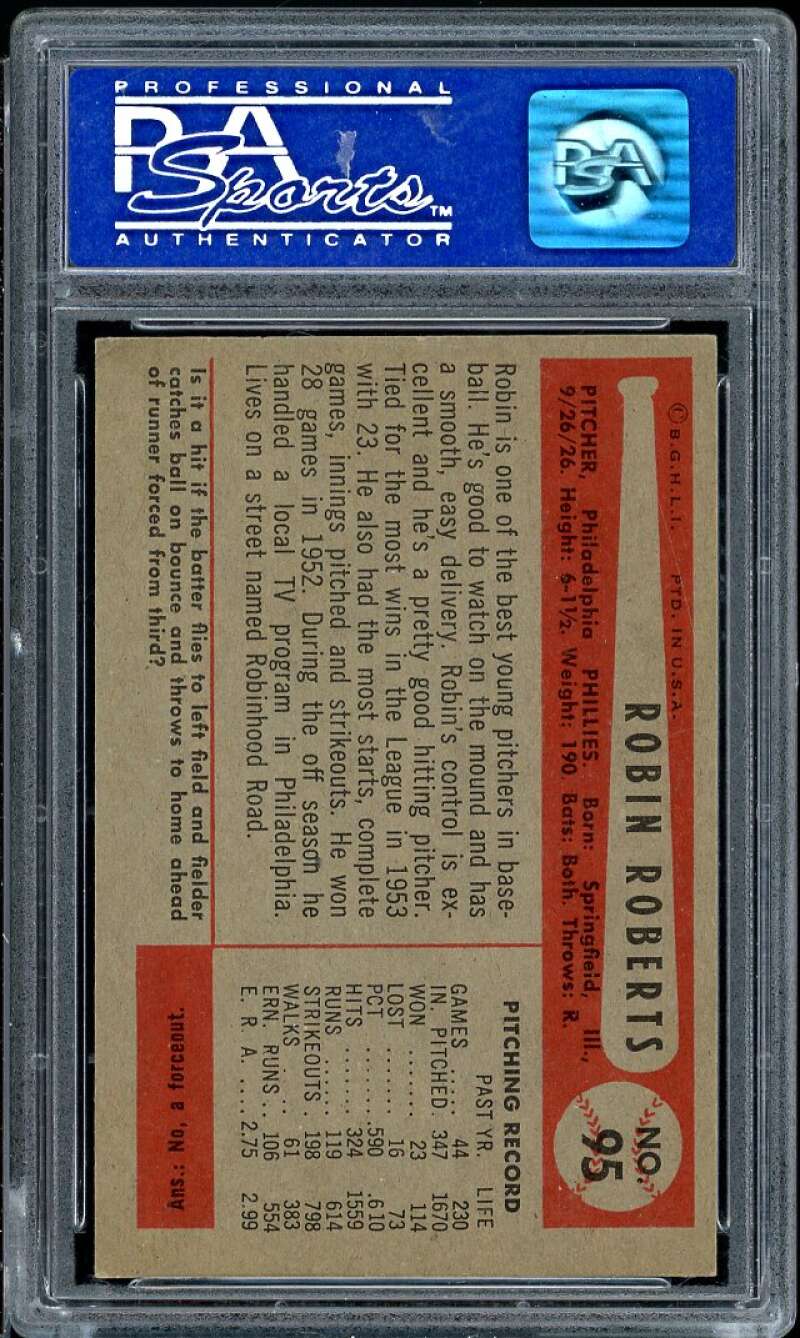 Robin Roberts Card 1954 Bowman #95 PSA 8 Image 2