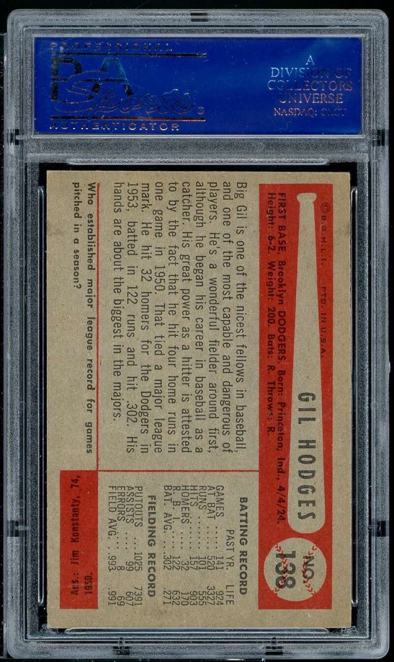 Gil Hodges Card Card 1954 Bowman #138 PSA 7.5 Image 2