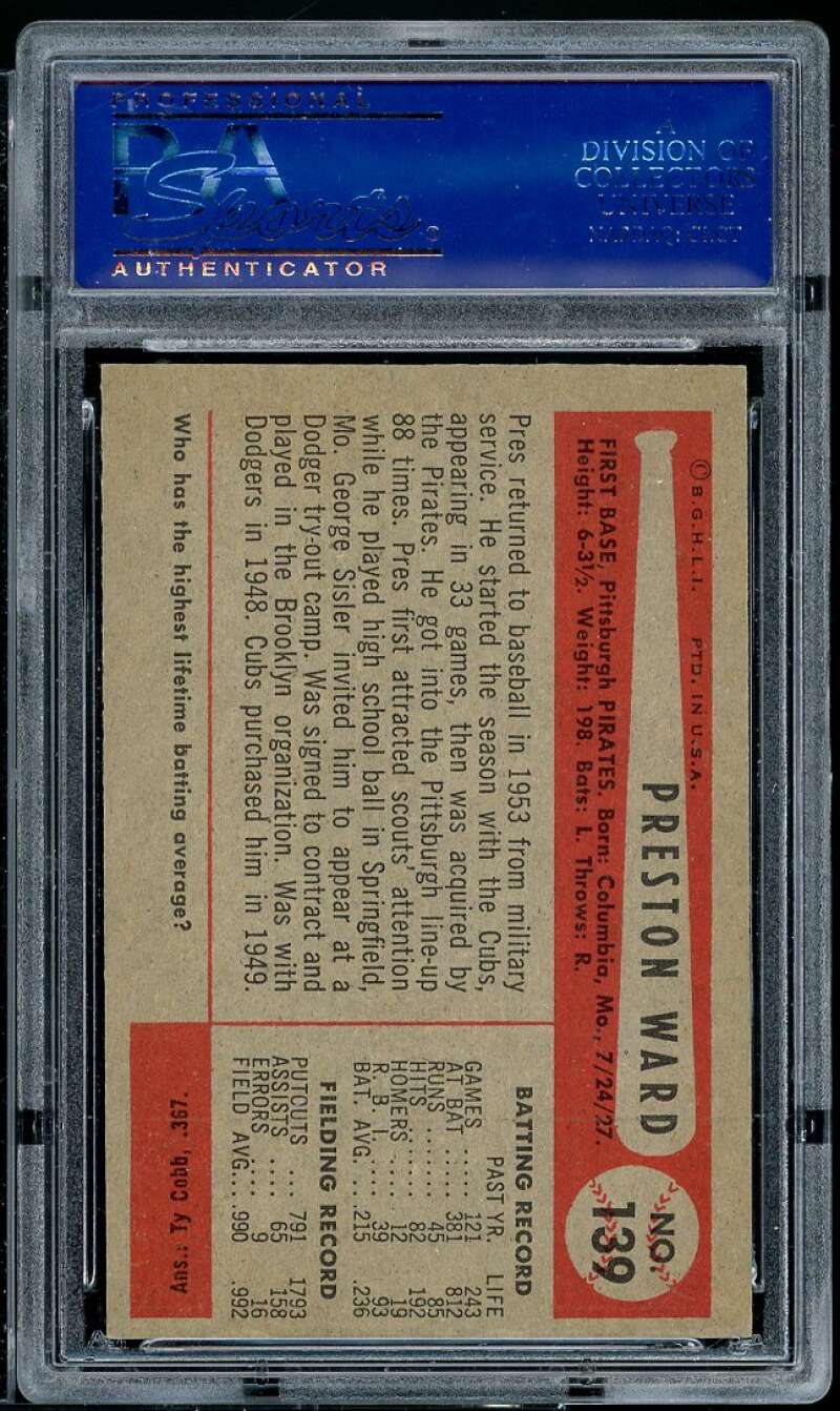Preston Ward Card 1954 Bowman #139 PSA 8 Image 2