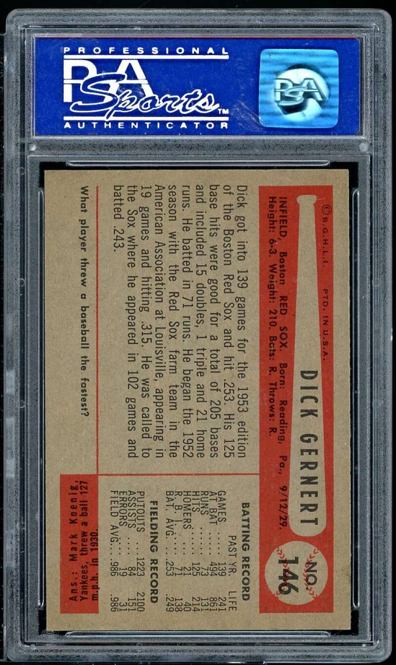 Dick Gernert Card 1954 Bowman #146 PSA 8 Image 2
