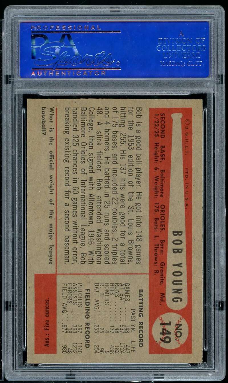 Bob Young Card 1954 Bowman #149 PSA 8 Image 2