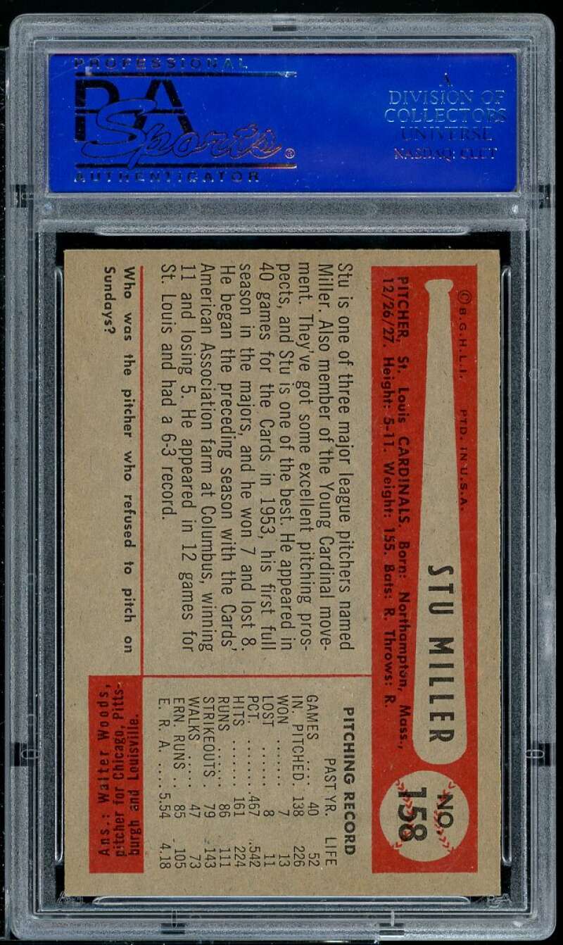 Stu Miller Card 1954 Bowman #158 PSA 8 Image 2