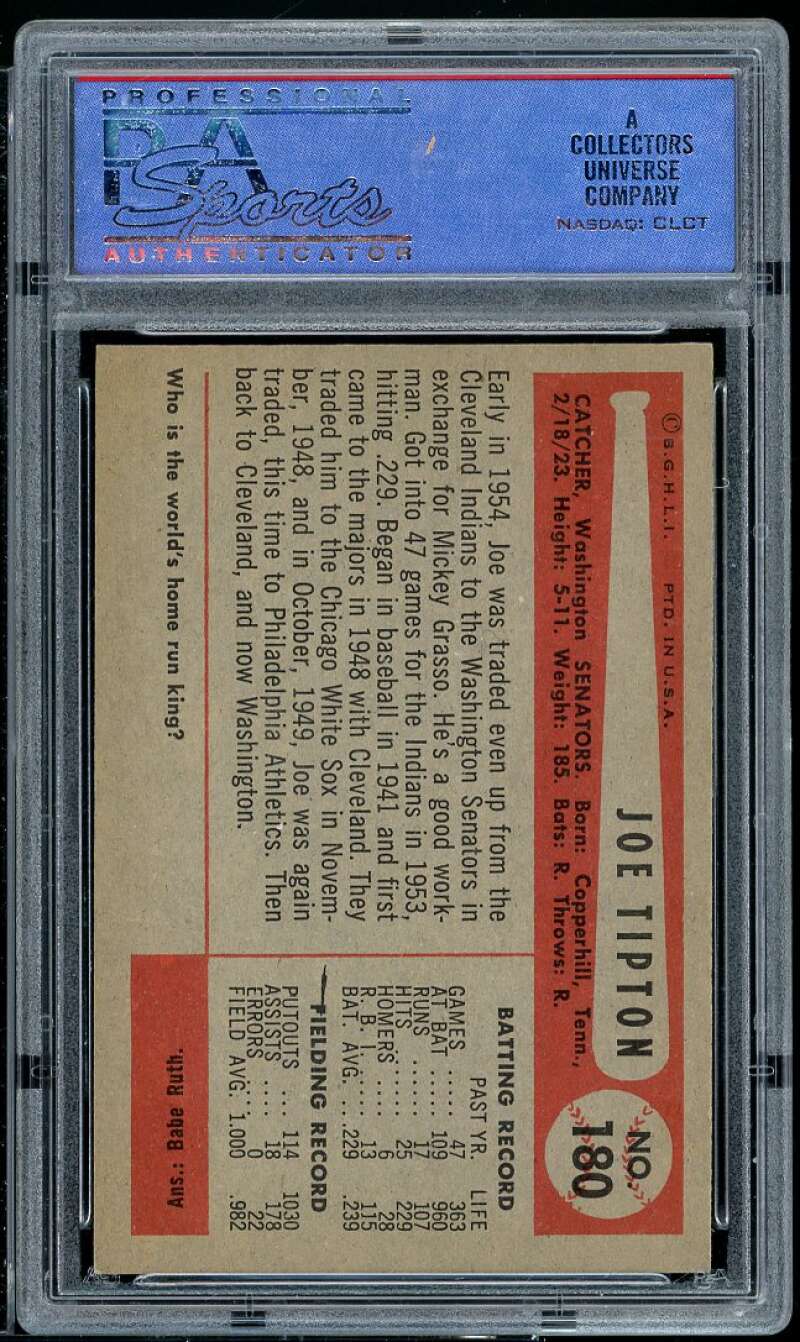 Joe Tipton Card 1954 Bowman #180 PSA 8 Image 2