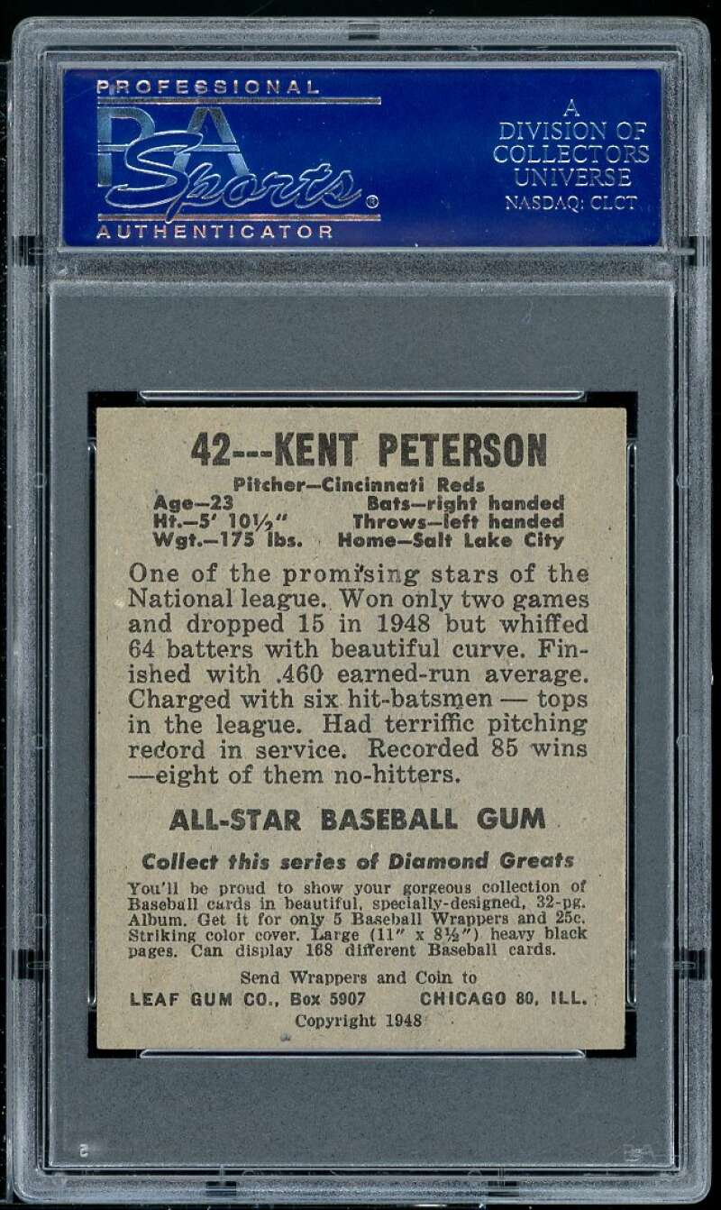 Kent Peterson Rookie Card 1948-1949 Leaf #42 PSA 7 Image 2