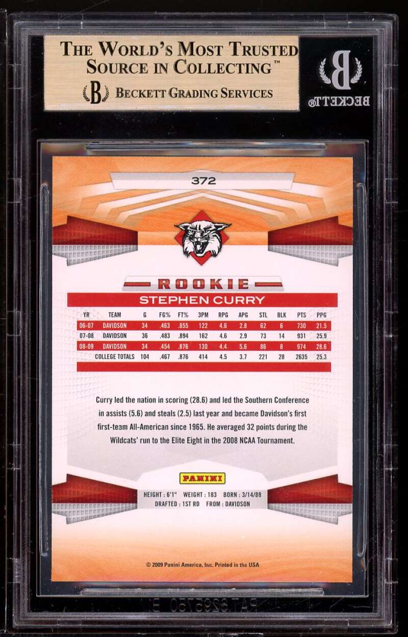 Stephen Curry Rookie Card 2009-10 Panini #372 BGS 9.5 Image 2