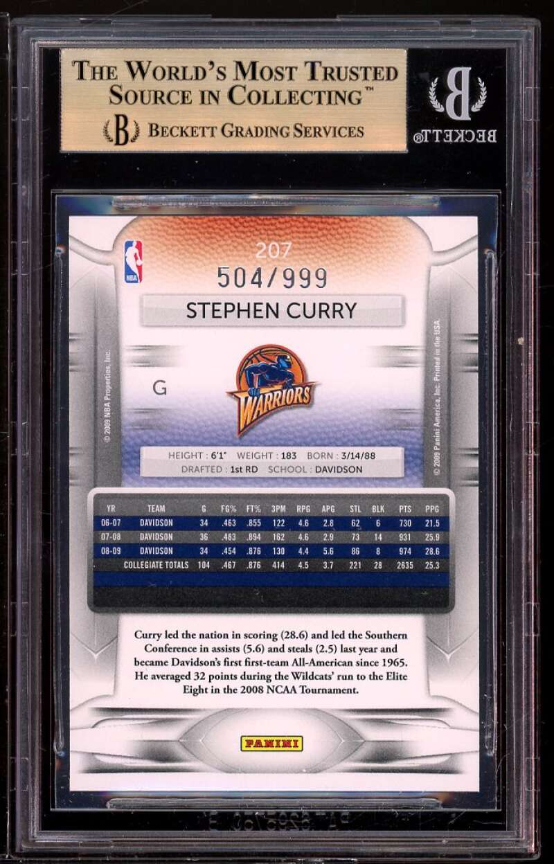 Stephen Curry Rookie 2009-10 Prestige Light Blue #207 BGS 9.5 (9.5 9.5 9.5 9.5) Image 2