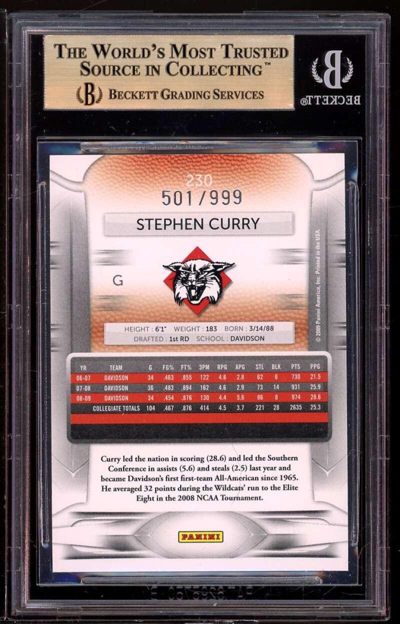 Stephen Curry Rookie 2009-10 Prestige Light Blue #230 BGS 9.5 (9.5 9.5 9.5 9.5) Image 2