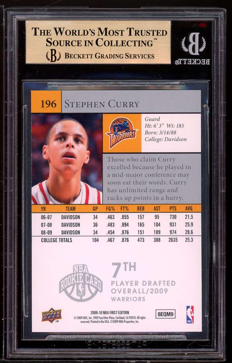 Stephen Curry Rookie Card 2009-10 UD First Edition #196 BGS 9.5 (9.5 9.5 9 9.5) Image 2