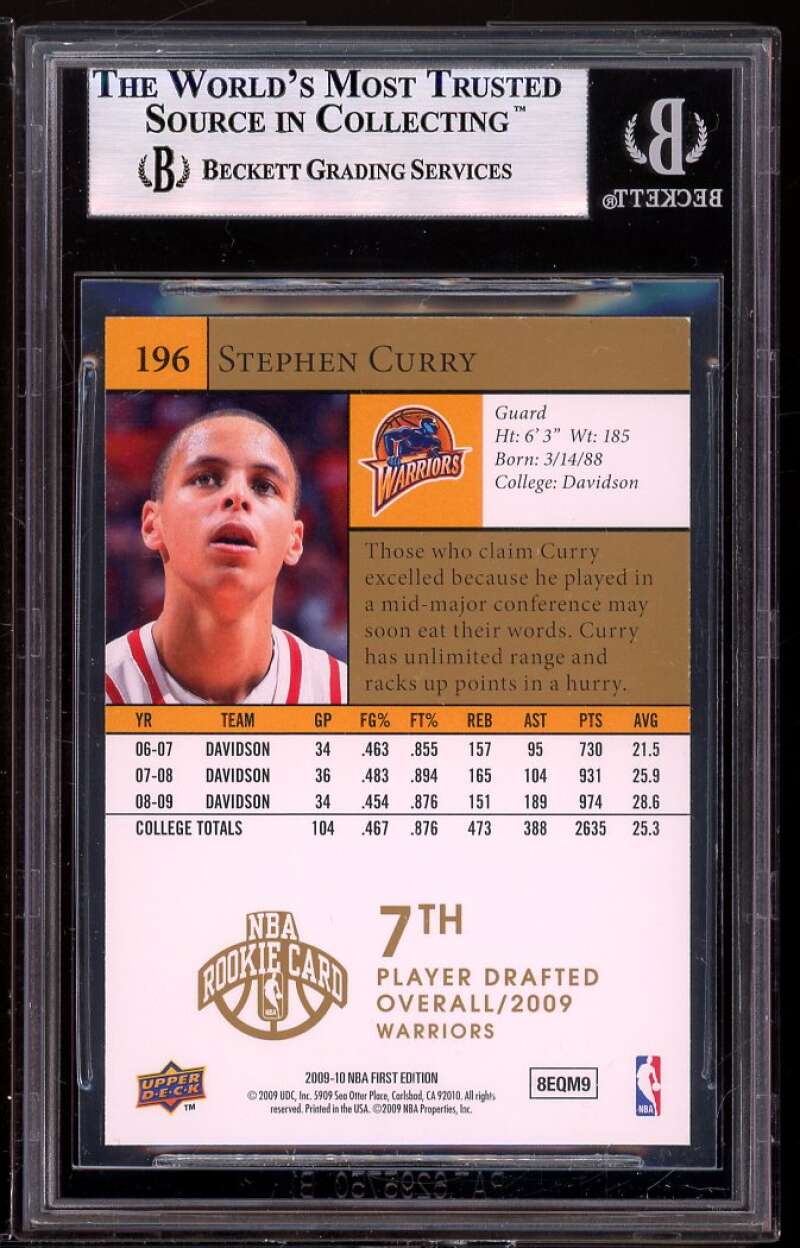 Stephen Curry Rookie 2009-10 UD First Edition Gold #196 BGS 8.5 (9.5 8.5 8.5 9) Image 2