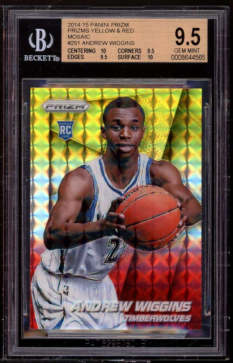 Andrew Wiggins Rookie Card 2014-15 Panini Prizm Yellow Red Mosaic #251 BGS 9.5 Image 1