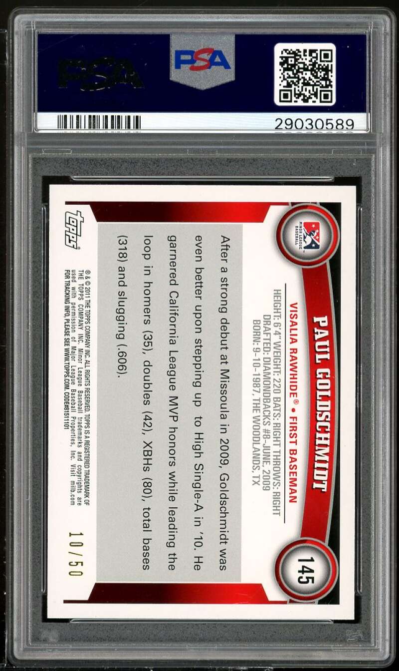 Paul Goldschmidt Rookie Card 2011 Topps Pro Debut Gold #145 PSA 9 Image 2