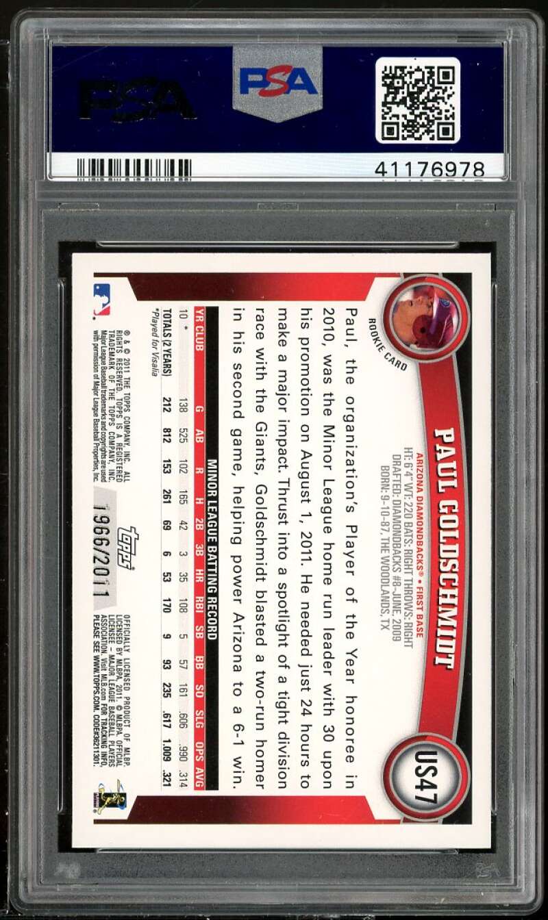 Paul Goldschmidt Rookie Card 2011 Topps Update Gold #US47 PSA 9 Image 2