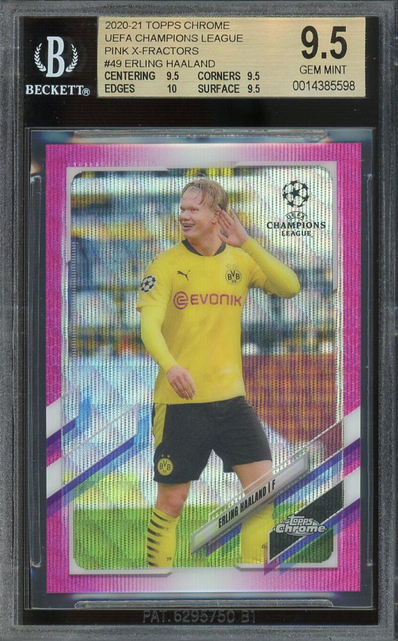 2020-21 Topps Chrome UEFA CL Pink Refractor #49 Erling Haaland  BGS 9.5 Image 1